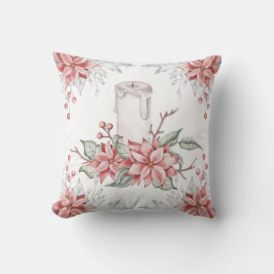 Watercolor Pink Mistletoe Christmas Candle    Cushion