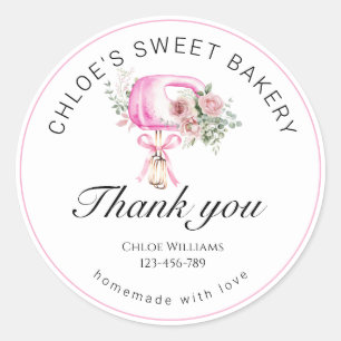 Watercolor Pink Mixer Baking Thank you Classic Round Sticker