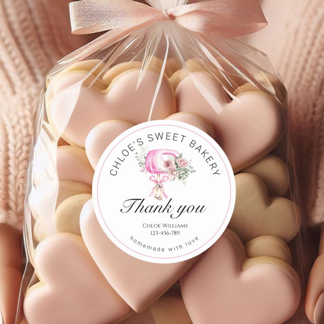 Watercolor Pink Mixer Baking Thank you  Classic Round Sticker (Creator Uploaded)