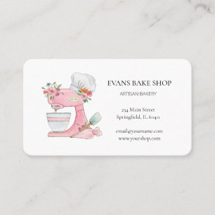 Watercolor Pink mixer with chef's hat Bakery Business Card