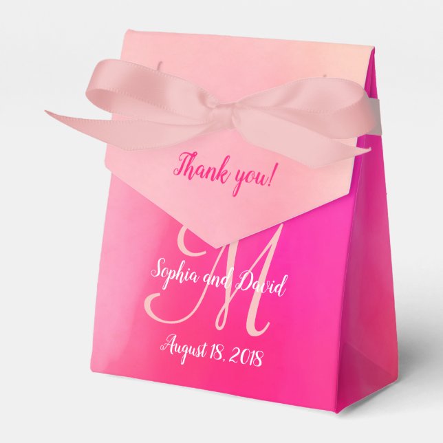 Watercolor Pink Monogram Wedding Favour Box (Front Side)