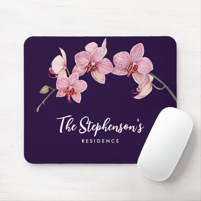 Watercolor Pink Moth Orchids Painting Mouse Mat (With Mouse)