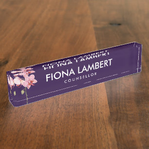 Watercolor Pink Moth Orchids Painting Nameplate