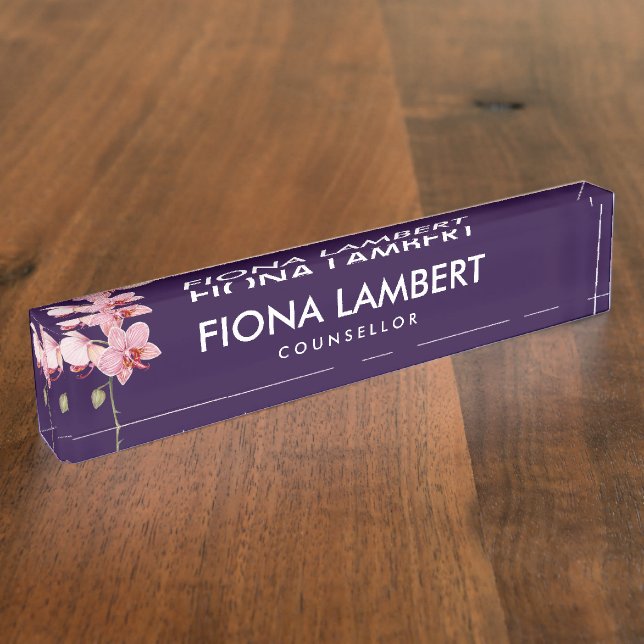 Watercolor Pink Moth Orchids Painting Nameplate (Side)