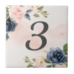 Watercolor Pink Navy Floral House Number  Tile<br><div class="desc">More pretty Home Decor in the Little Bayleigh Store!</div>