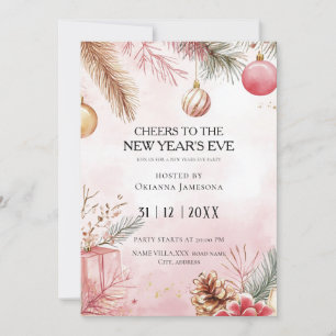 Watercolor Pink New Year's Eve Party  Invitation