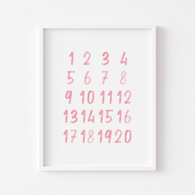 Watercolor pink Numbers educational poster (Creator Uploaded)
