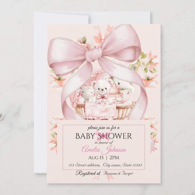 Watercolor Pink Nursery Baby Shower Invitation (Front)