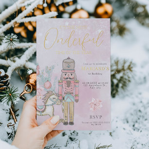 watercolor Pink Nutcracker 1st birthday Christmas