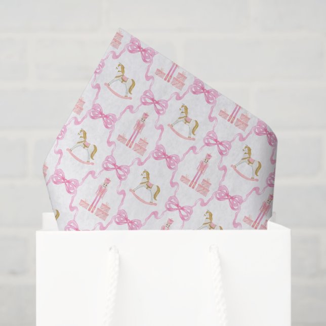 Watercolor Pink Nutcracker and Bows Tissue Paper (Gift Bag)