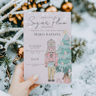 watercolor Pink Nutcracker Baby Shower Christmas  Invitation