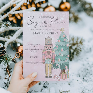 watercolor Pink Nutcracker Baby Shower Christmas Invitation