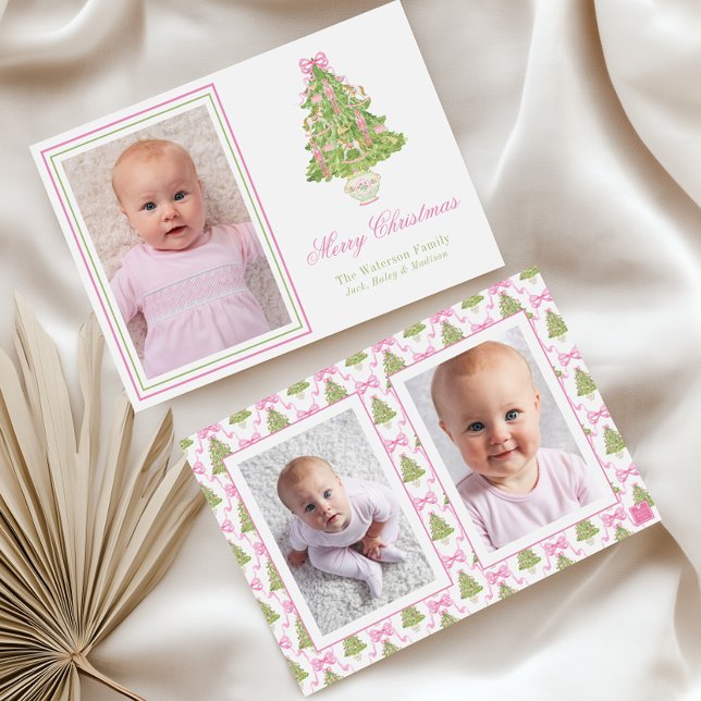 Watercolor Pink Nutcracker Christmas Tree Photo Holiday Card (Creator Uploaded)