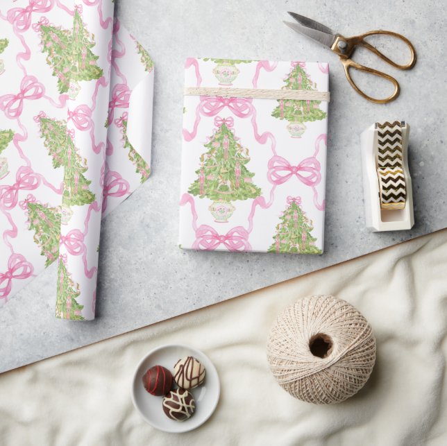 Watercolor Pink Nutcracker Christmas Tree Wrapping Paper (Crafts)