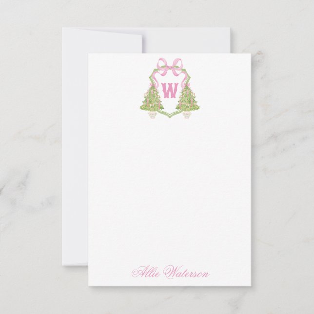 Watercolor Pink Nutcracker Monogram Crest Card (Front)