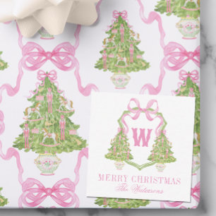Watercolor Pink Nutcracker Monogram Crest Card