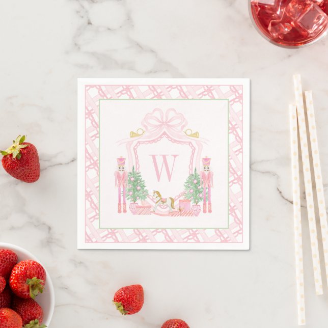 Watercolor Pink Nutcracker Monogram Crest Napkin (Insitu)