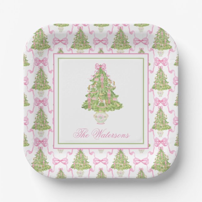 Watercolor Pink Nutcracker Monogram Crest Paper Plate (Front)