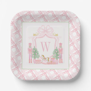 Watercolor Pink Nutcracker Monogram Crest Paper Plate
