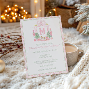 Watercolor Pink Nutcracker Monogram Crest Party Invitation