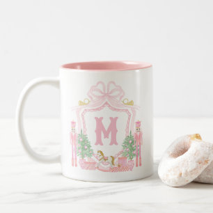 Watercolor Pink Nutcracker Monogram Crest Two-Tone Coffee Mug