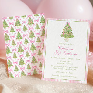 Watercolor Pink Nutcracker Tree Christmas Party Invitation