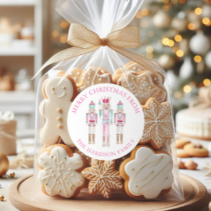 Watercolor Pink Nutcrackers Christmas Gift Classic Round Sticker