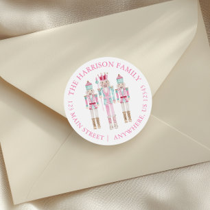 Watercolor Pink Nutcrackers Return Address Classic Round Sticker