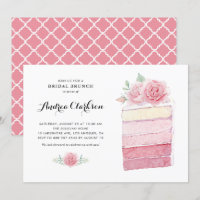 Watercolor Pink Ombre Cake Slice Bridal Brunch