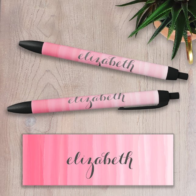 Watercolor Pink Ombre Feminine Monogram Name Black Ink Pen (Creator Uploaded)