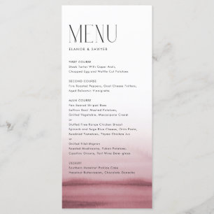 Watercolor Pink Ombre Modern Wedding Menu