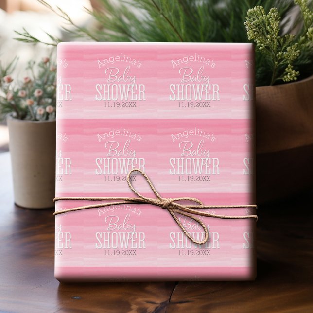 Watercolor Pink Ombre Sweet Girl Baby Shower Wrapping Paper (Custom Wrapping Paper)