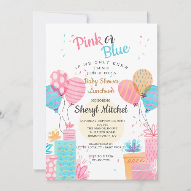 Watercolor Pink or Blue Baby Shower Invitation (Front)
