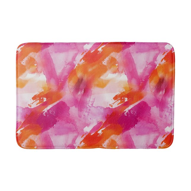 Watercolor Pink Orange Abstract Bath Mat (Front)