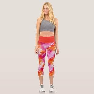 Watercolor Pink Orange Abstract Capri Leggings