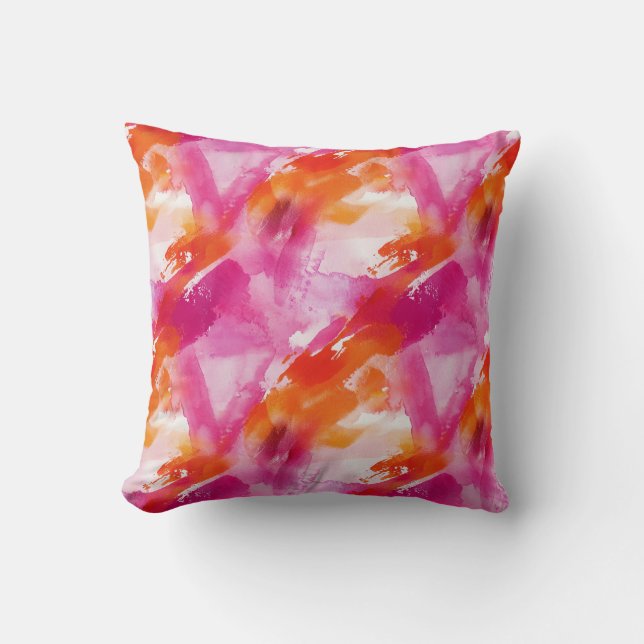 Watercolor Pink Orange Abstract Cushion (Front)