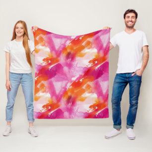Watercolor Pink Orange Abstract Fleece Blanket