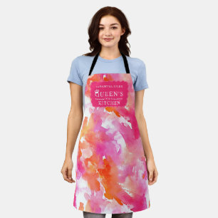 Watercolor Pink Orange Abstract Kitchen Apron