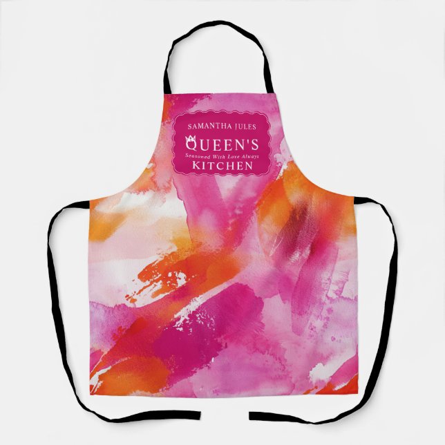 Watercolor Pink Orange Abstract Kitchen  Apron (Front)