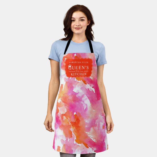 Watercolor Pink Orange Abstract Kitchen  Apron (Worn)