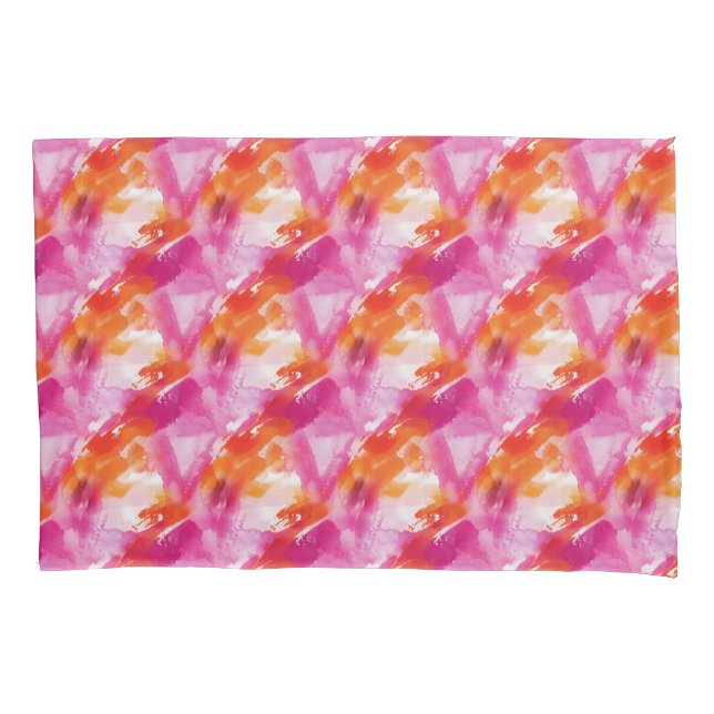Watercolor Pink Orange Abstract Pillowcase (Front)