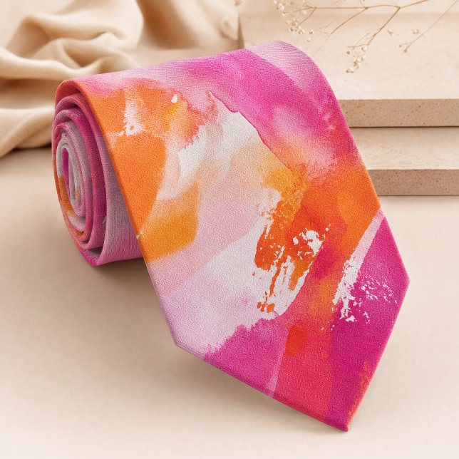 Watercolor Pink Orange Abstract Tie (Creator Uploaded)