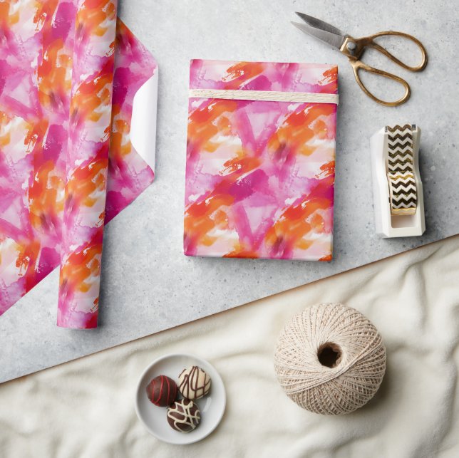Watercolor Pink Orange Abstract Wrapping Paper (Crafts)
