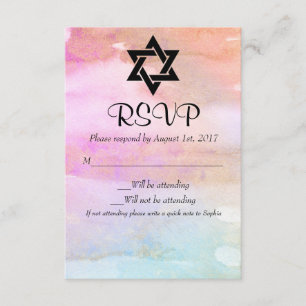 Watercolor Pink Orange Blue Gold Bat Mitzvah RSVP Card