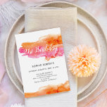 Watercolor Pink Orange Colour Splash 21st Birthday Invitation<br><div class="desc">Customise this Modern Artistic Vivid Colourful 21st Birthday Party Invitation featuring an original watercolor image of orange and pink colour splash blend on a white background. Fresh and fun,  whimsical design.</div>