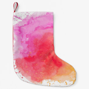 Watercolor pink orange red cloudy small christmas stocking
