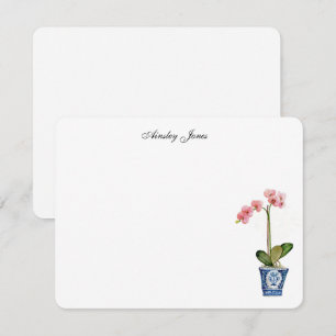 Watercolor Pink Orchid in blue pot Thank You Card