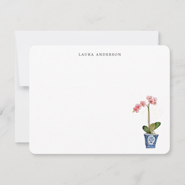 Watercolor Pink Orchid  Thank You Card (Front)