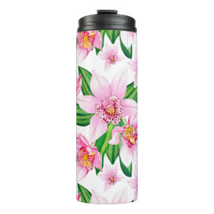 Watercolor Pink Orchids Thermal Tumbler