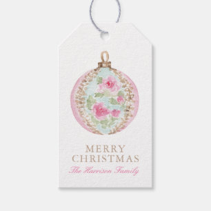 Watercolor Pink Ornament Christmas Gift Tags